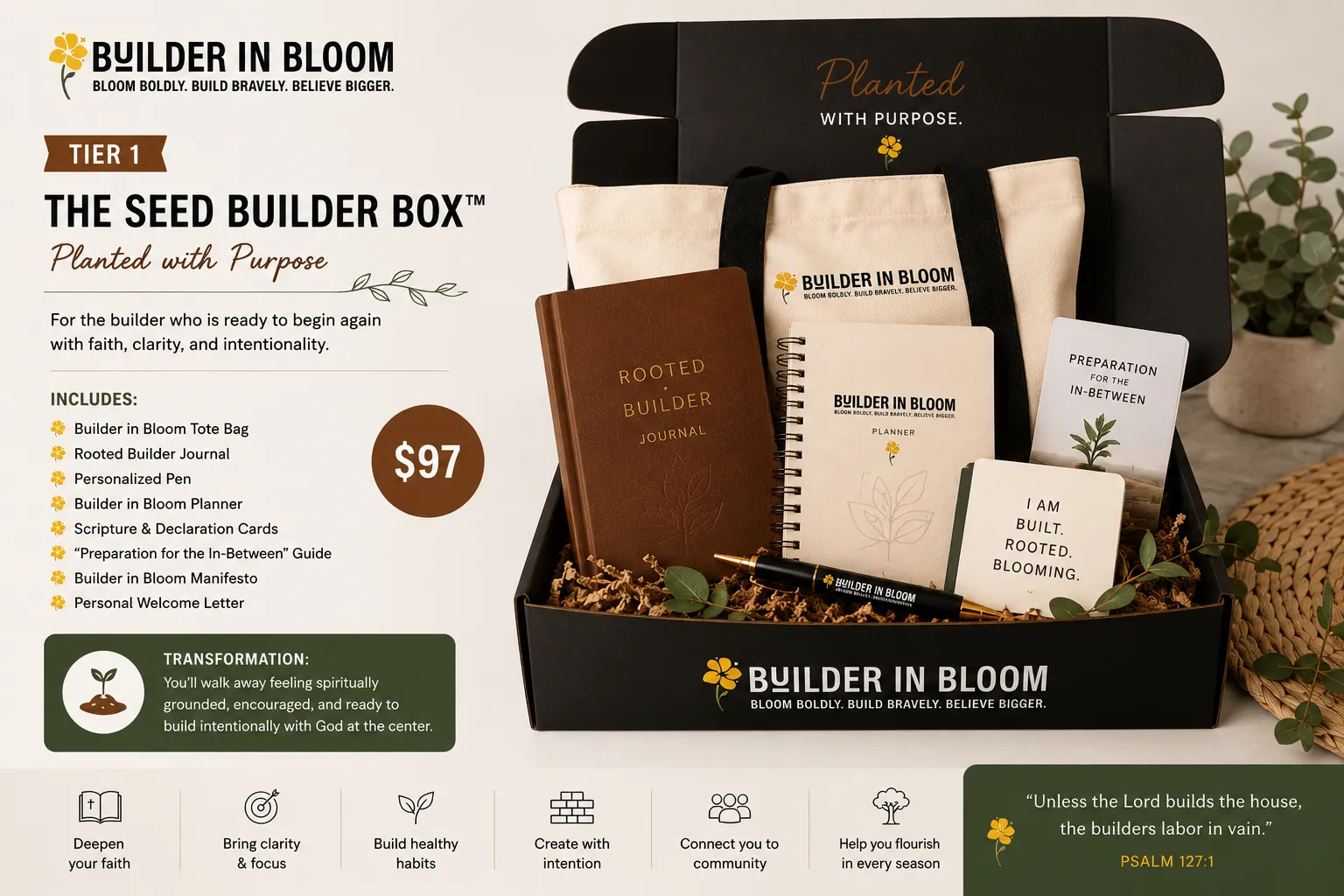 Seed Builder Box — journal, planner, tote bag, declaration cards and more