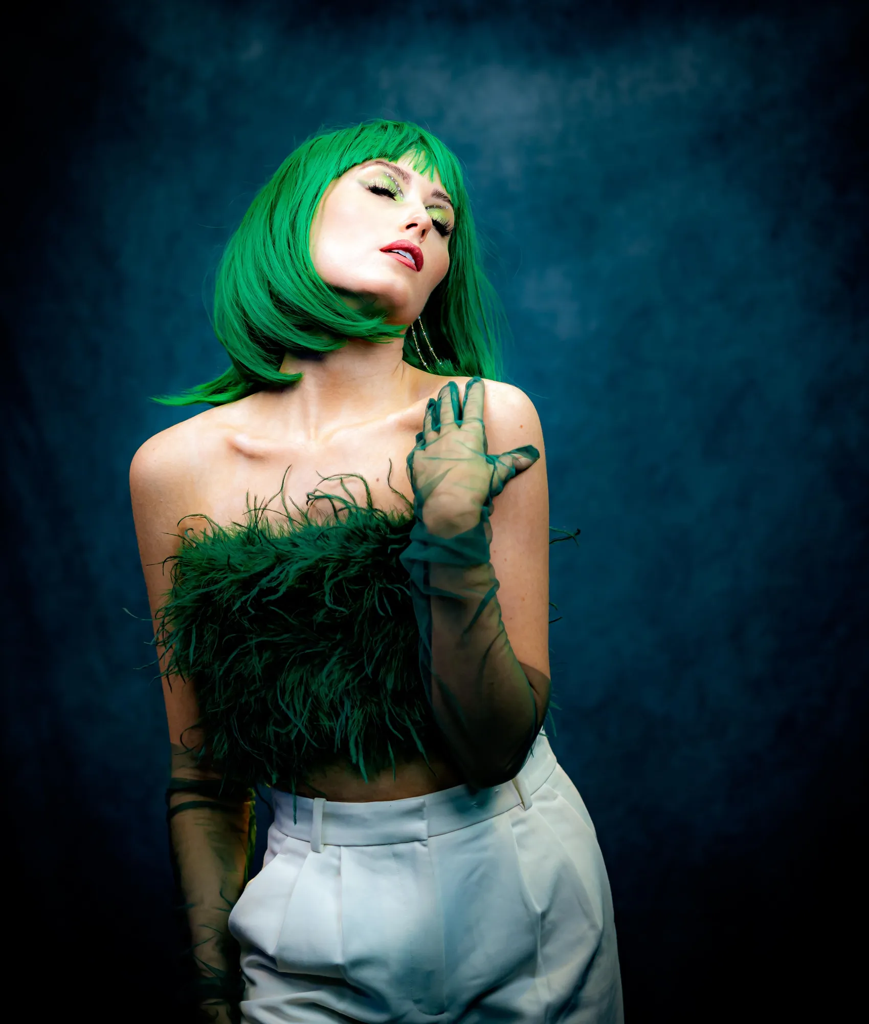 Avant garde green feather portrait