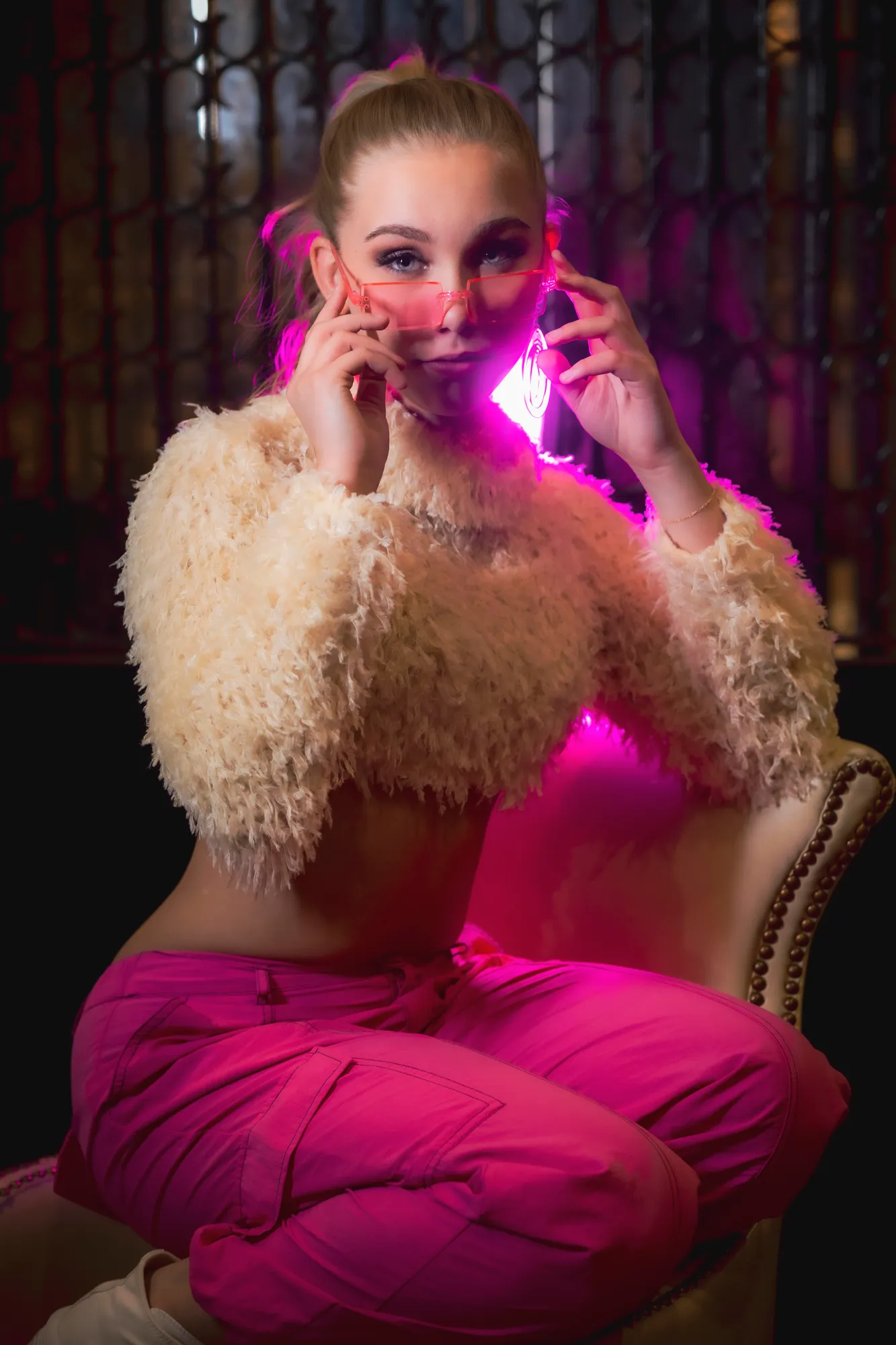Editorial portrait with neon lighting