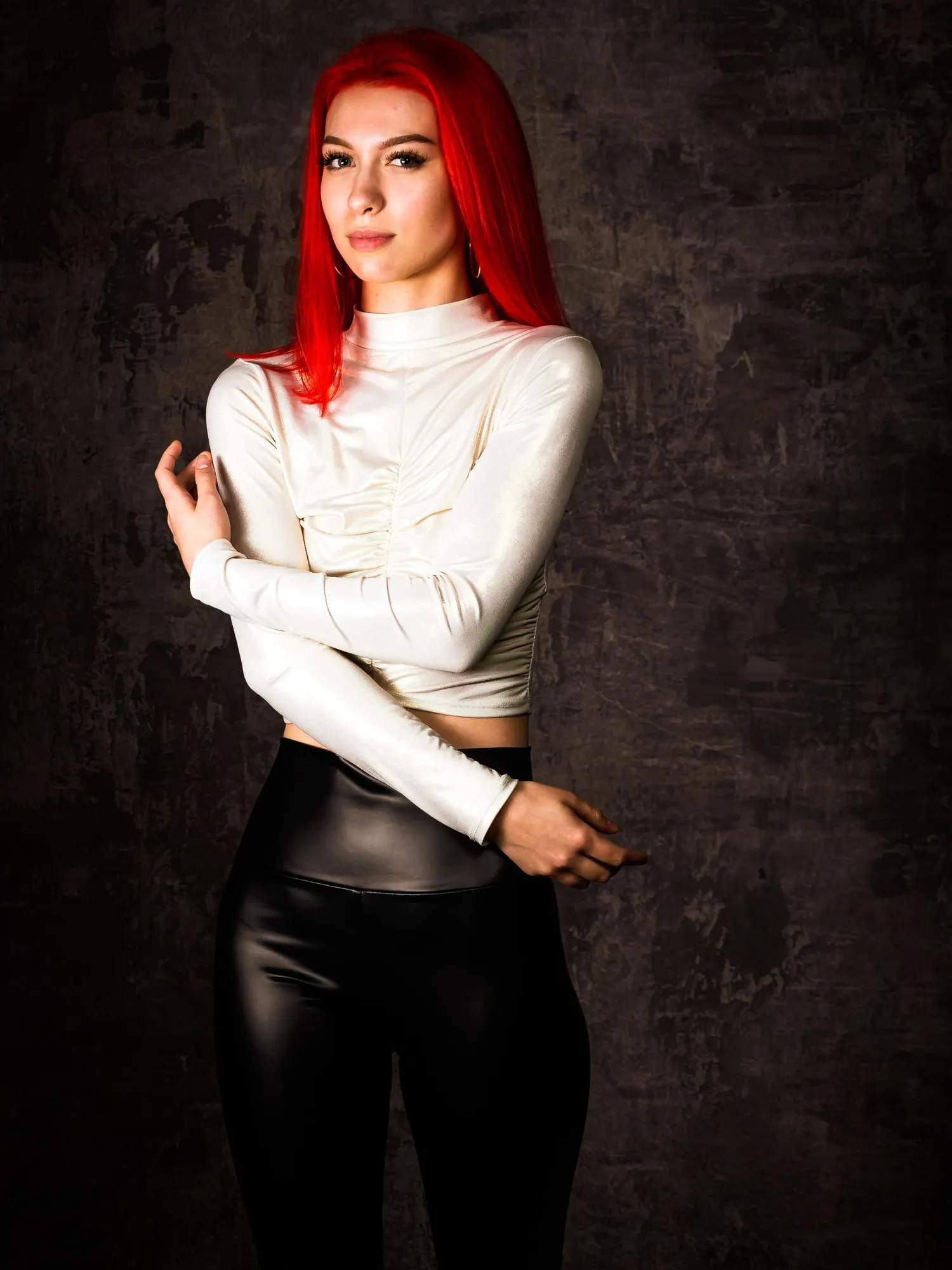 Senior studio portrait with red hair