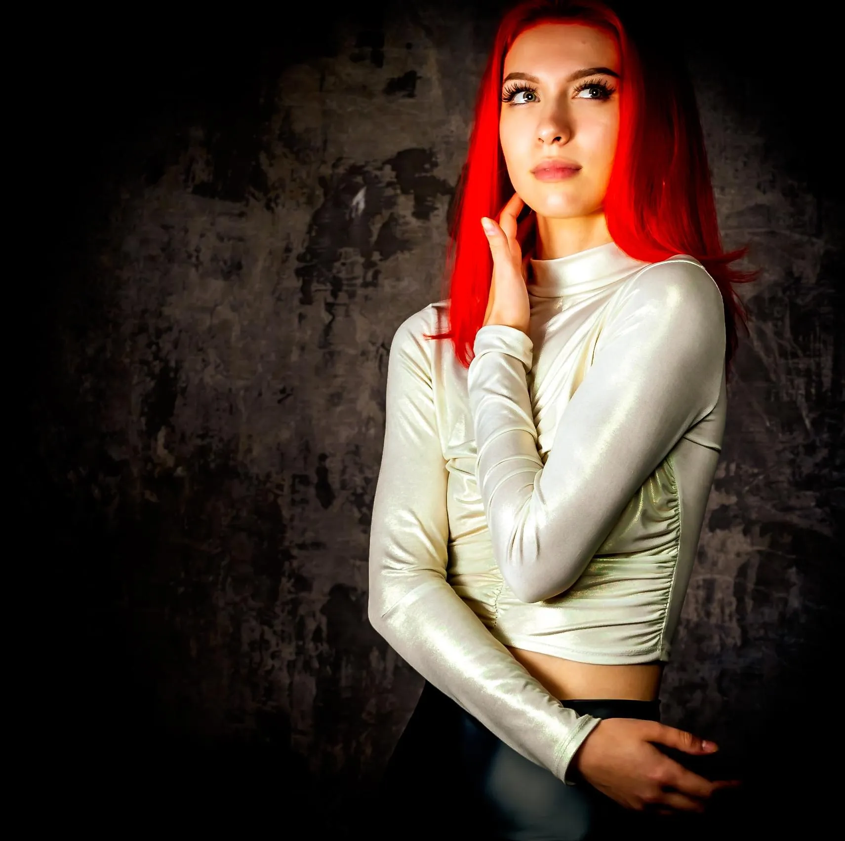 Senior studio portrait close-up with red hair